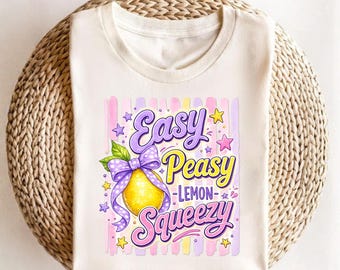 Łatwe i przyjemne wyciśnięcie cytryny w formacie PNG, uroczy wzór sublimacji cytryny, grafika z cytrusami Coquette, fioletowa kokardka na koszulce letniej, do druku cyfrowego