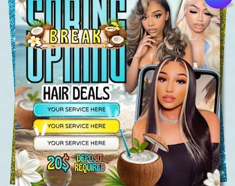 Editable Spring Break Hair Deals Flyer, Canva Template, Hair Salon Promotion, Instant Digital Download, Customizable Appointment Flyer