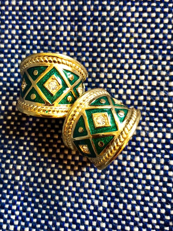 Vintage Burberrys Clip Style Earrings - Plaid Enam