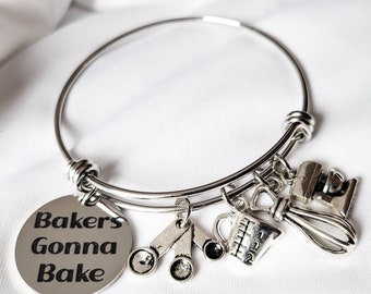 Gift for Baker - Chef Cake Cookie Pie Cupcake Grandma Sister - Bakers Gonna Bake - Baking Bracelet - charm bracelet Mother's day Gift