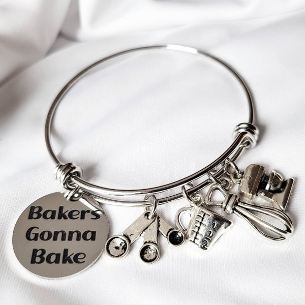 Gift for Baker - Chef Cake Cookie Pie Cupcake Grandma Sister - Bakers Gonna Bake - Baking Bracelet - charm bracelet Mother's day Gift