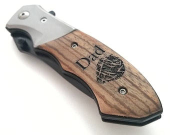 Engraved Wood Handle Pocket Knife – Fingerprint Memorial Gift