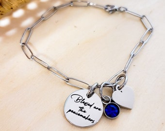 Police Bracelet - Blessed are the peacemakers - Police Wife - Paperclip Bracelet - Police Memorial - Police Support - Thin blue line Jewelry