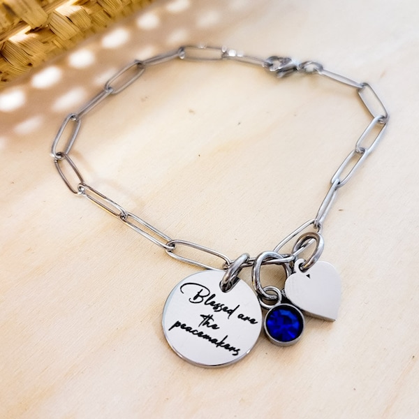Police Bracelet - Blessed are the peacemakers - Police Wife - Paperclip Bracelet - Police Memorial - Police Support - Thin blue line Jewelry