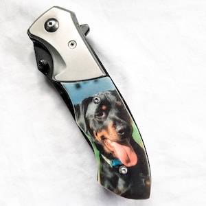 Pet Memorial Knife - Knife Handle Pet Photo - Pet Portrait Knife - Pet Memorial Gift - Dog Knife - Dog Memorial- Dog Gift for Him Dog Photo