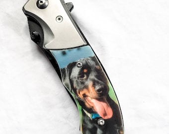Pet Memorial Knife - Knife Handle Pet Photo - Pet Portrait Knife - Pet Memorial Gift - Dog Knife - Dog Memorial- Dog Gift for Him Dog Photo