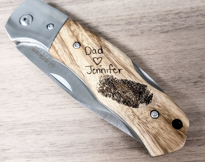 Personalized Fingerprint Knife - Memorial Gift for Dad - Handwriting Keepsake - Laser Engraved Grief Remembrance