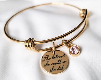 She believed she could so she did, Encouragement Bracelet, Strength Bracelet, Sister Bracelet, recovery gift, Graduation Bracelet