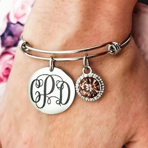 Monogram Bracelet - Monogram Bangle - Monogram Gift - Bridesmaid Gift - Bridesmaid Bracelet - Sister Gift - Sister Bracelet - Daughter Gift