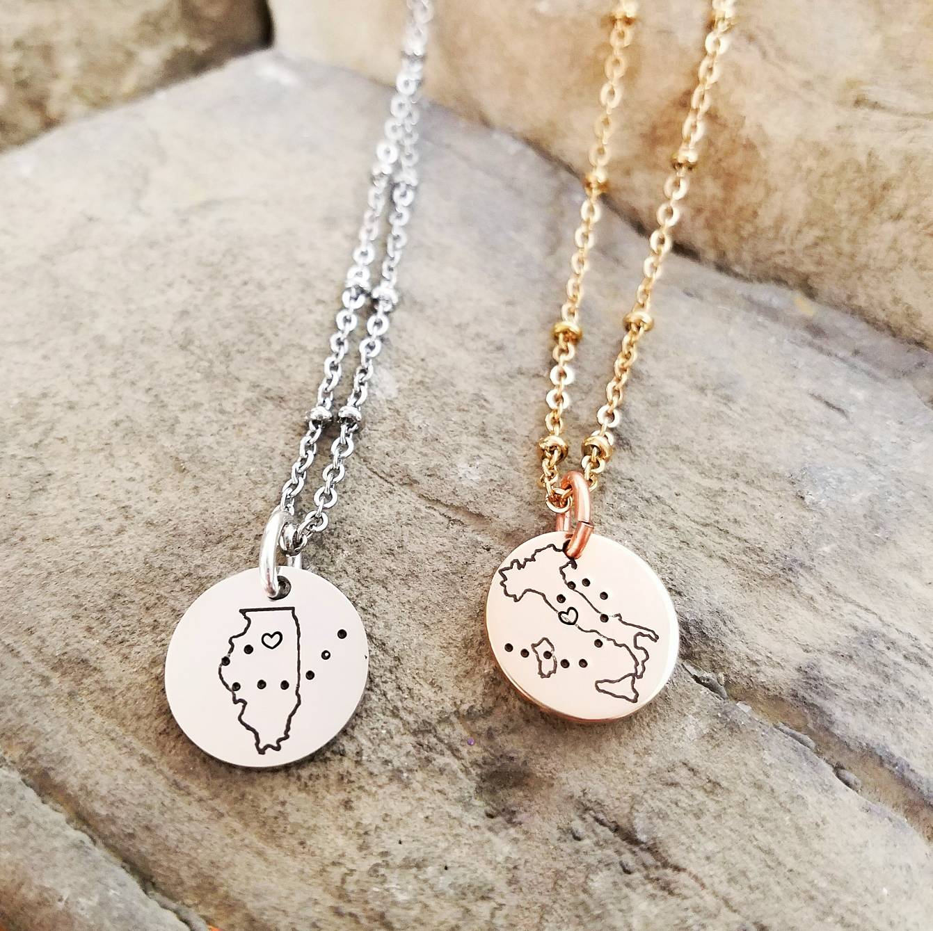 Best Friend Gifts - Long Distance Friendship Jewelry -Best Friend Necklace - States Necklaces - Long Distance Friendship Necklace