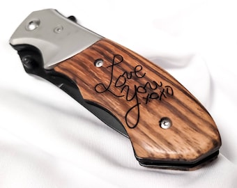 Cuchillo de escritura a mano - Cuchillo de bolsillo grabado - Regalo para hombres - Cuchillo conmemorativo - Aniversario Gife Personal - Cuchillo de mensaje de amor - Regalo del novio
