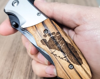 Navaja de bolsillo con huella de pie de bebé grabada – Regalo conmemorativo para papá primerizo