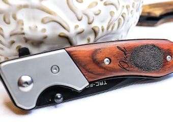 Father's Day Gift - Custom Pocket Knife - Fingerprint Gift - Personalized Dad Gift - Memorial Gift - Engraved Knife - Memorial Knife