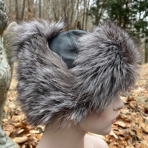Silver FOX Fur Women&#39;s Hat with BLACK Leather Top and Pompoms SFZ1 Zimushka Aviator Arctic Store®