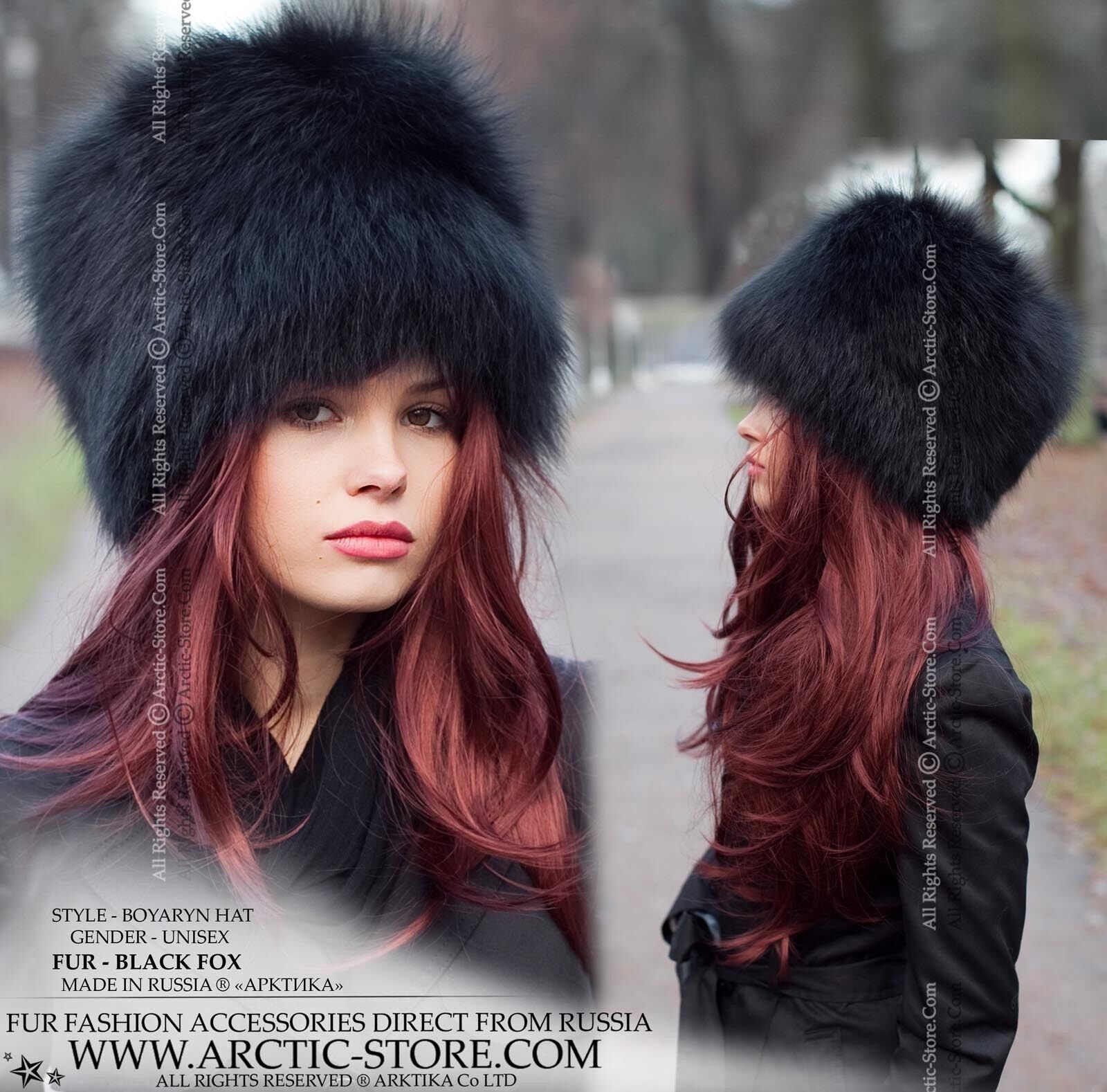 Black Fox Faux Fur Russian Style Hat