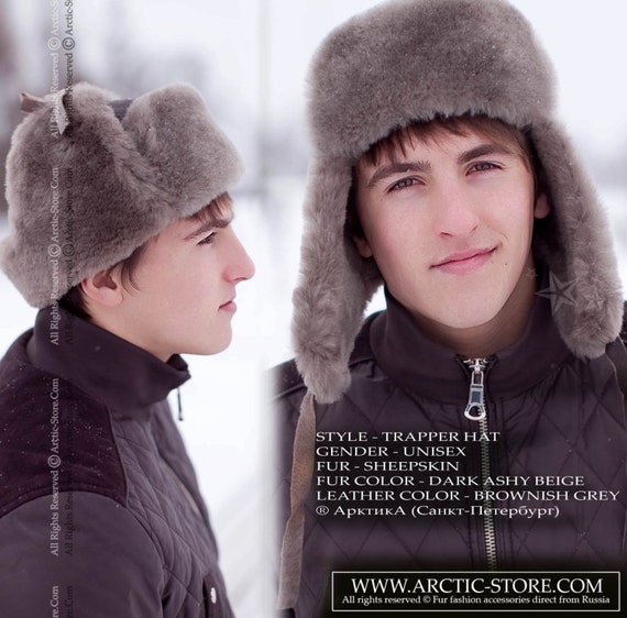 ArktikA Fur ® Russian Ushanka Sheepskin Trapper Aviator Hat BLACK Unisex
