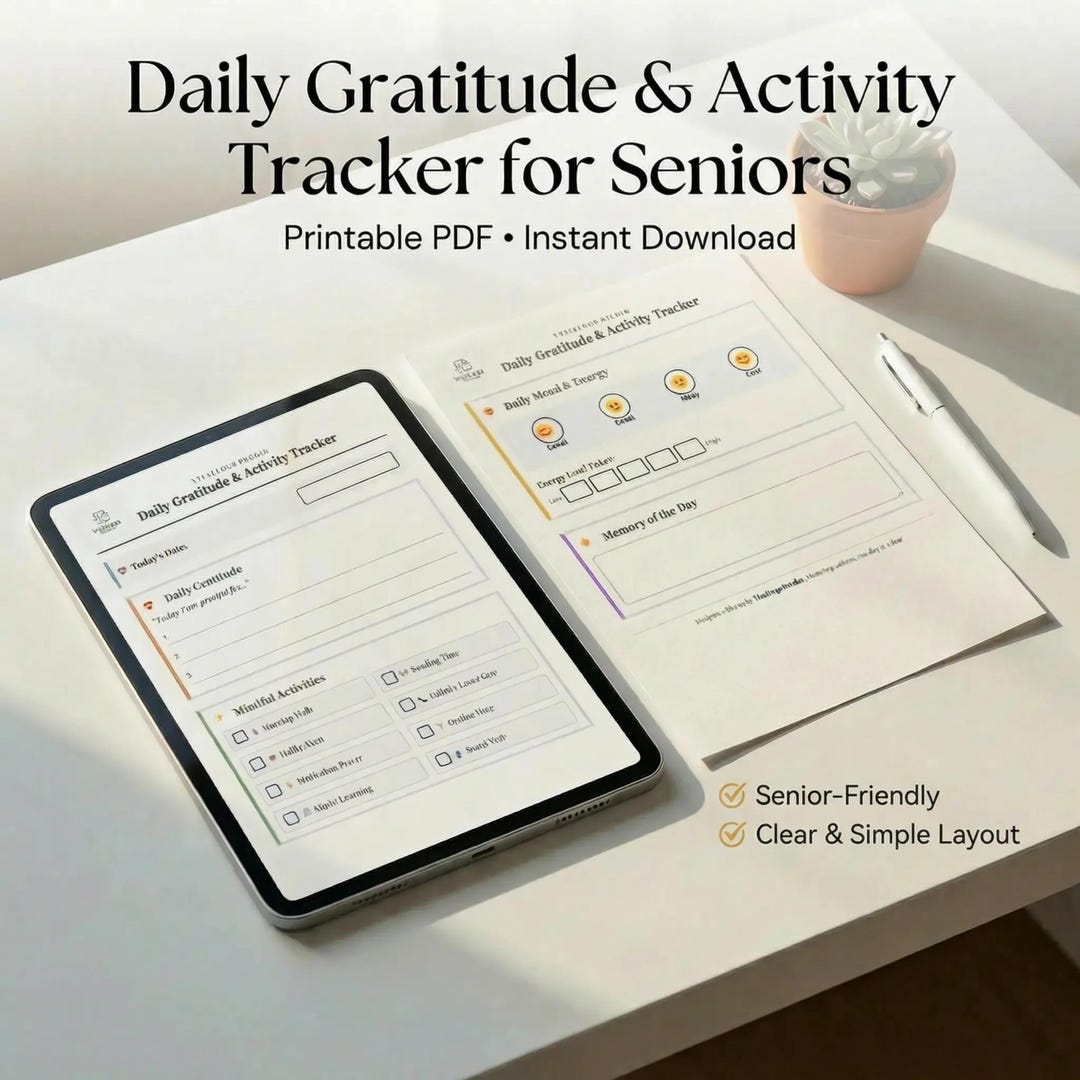 Daily Gratitude Journal Printable PDF Senior Wellness Activity Mood ...
