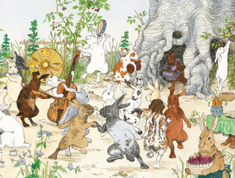Large Hedgerow Hop Bunnies Unframed Giclee Print 12.75x30 image 4
