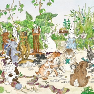 Large Hedgerow Hop Bunnies Unframed Giclee Print 12.75x30 image 3