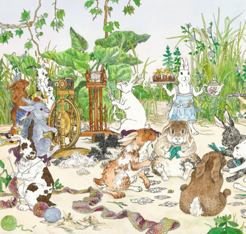Large Hedgerow Hop Bunnies Unframed Giclee Print 12.75x30 image 3