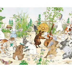 Large Hedgerow Hop Bunnies Unframed Giclee Print 12.75x30 image 2