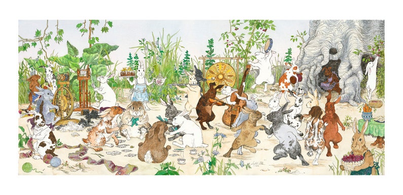 Large Hedgerow Hop Bunnies Unframed Giclee Print 12.75x30 image 2