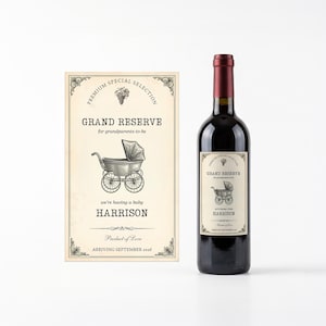 Etiqueta de vino para anunciar el embarazo a abuelos, tías, familiares y amigos / Etiqueta personalizada para botella de vino estilo vintage / Plantilla digital