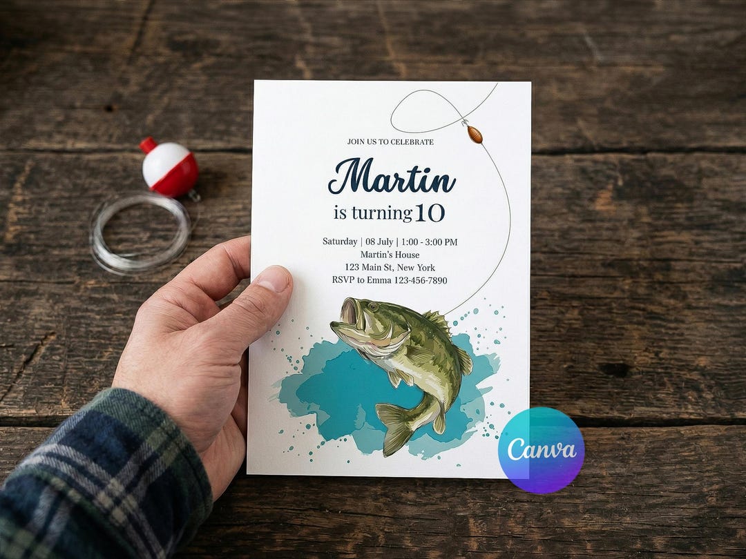Bass Fishing Birthday Invitation, O-fish-ally, 9th Fish Bday Party ...