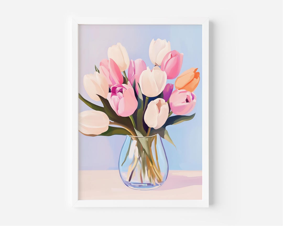 Pink Tulips in Glass Vase Printable Art – Modern Minimalist Floral ...