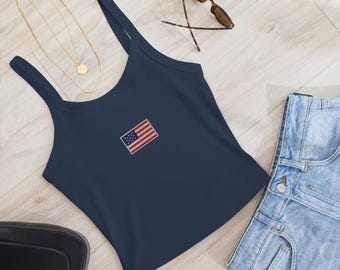 American Flag Embroidered Tank Top – Cotton Blend