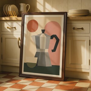 Moka Pot Coffee Wall Art, Geometric Espresso Poster, Kitchen Print, Cafe Home Decor Gift