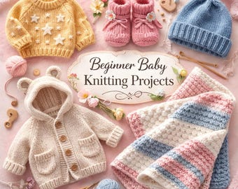30+ Beginner Baby Knitting Patterns Bundle - Easy Hats, Sweaters, Booties Digital PDF Download