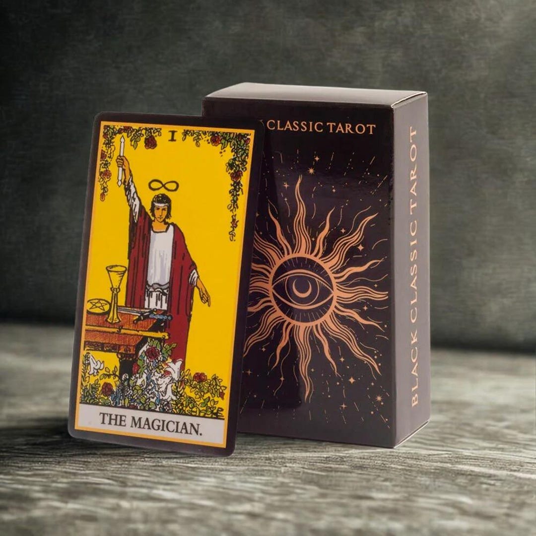 Classic Black Tarot Deck 78 Cards With Guidebook – Mystical Divination ...