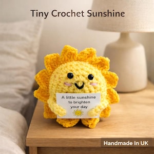 Tiny Crochet Sunshine Positive Plush • Affirmation Gift • Cute Desk Decor • Pocket Hug Gift • Mental Health Gift • Thinking Of You Gift