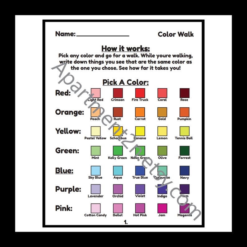 Color Walk - Color Scavenger Hunt - Art Teacher Worksheets - Student ...