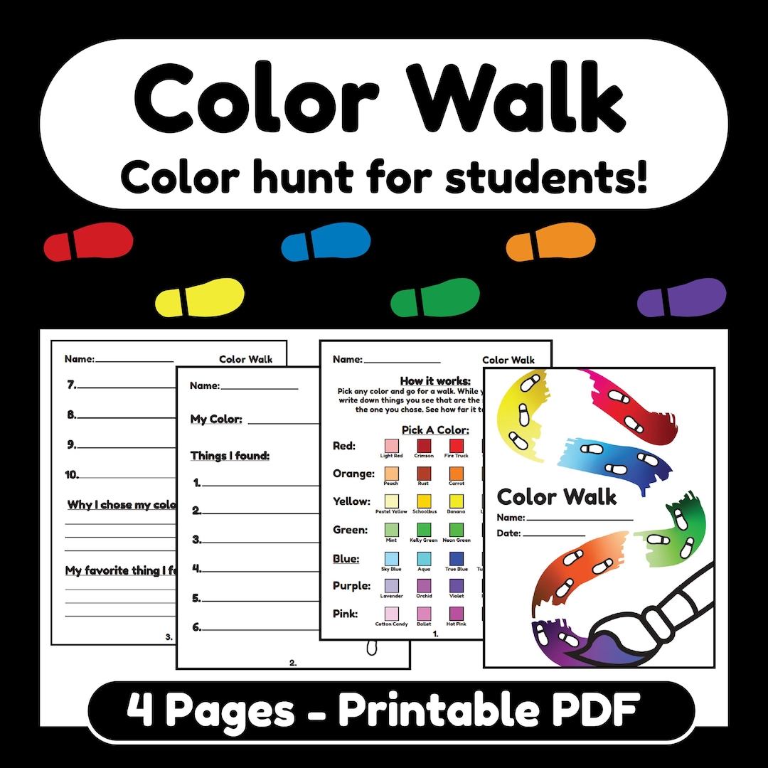 Color Walk - Color Scavenger Hunt - Art Teacher Worksheets - Student ...