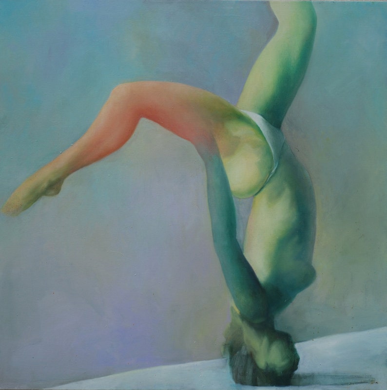 Original Oil Painting Upside Down Green Girl by artist Lori Etsy