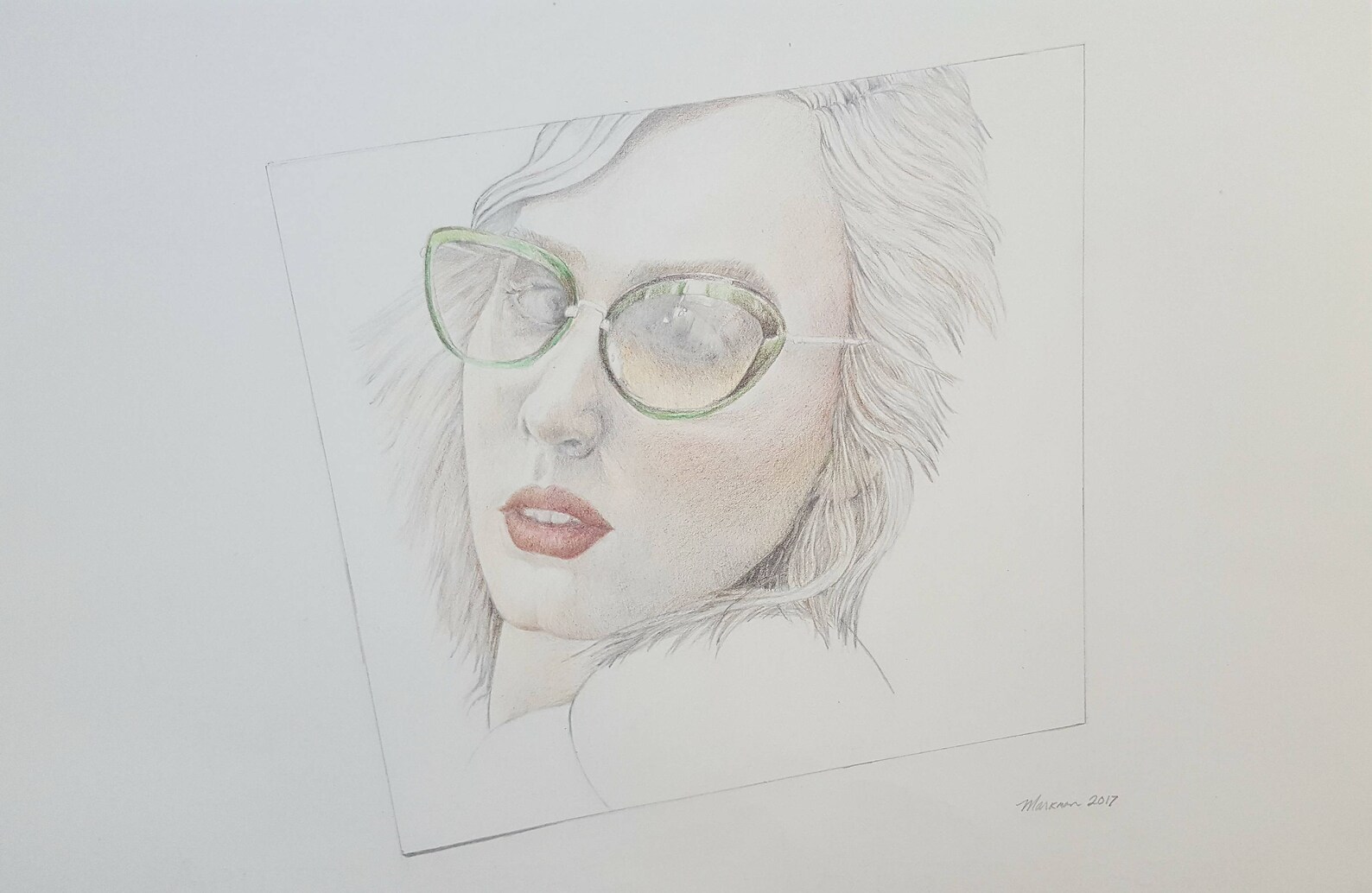 Original Colored Pencil Figure Drawing Green Etsy