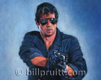 Sylvester Stallone Cobra Marion Cobretti art print 12x16 signed and dated Bill Pruitt