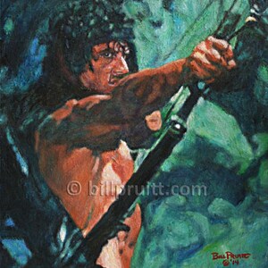 Sylvester Stallone Rambo 2 art print 12x14 signed and dated Bill Pruitt