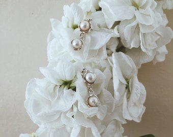 Double pearl earrings, natural pearls, 925 Silver Jewelry, Bridal Earrings, Classic Pearl Earrings for Women, dangle earrings