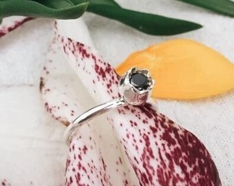 Solitaire flower muguet ring, lily of the valley sterling silver