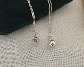 Tiny muguet lily of the valley flower silver necklace