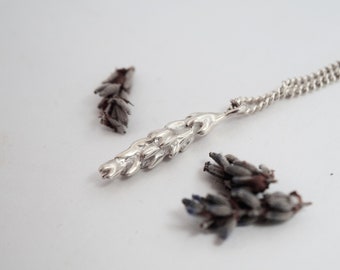 Lavender silver necklace, long chain