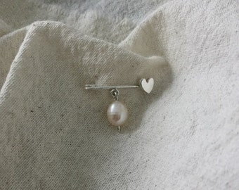 safety pin silver heart and pearl