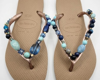 Chanclas Havaianas Gold con cuentas azules