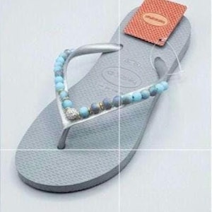 Havaianas Silver flip flops w blue beading size 6 W image 2