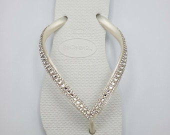 Chanclas Havaianas blancas con diamantes de imitación de cristal, talla 7/8
