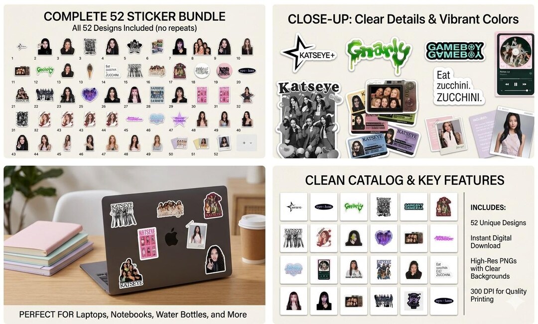 51 Sticker Bundle PNG | Laptop, Water Bottle, Journal Decals (digital ...