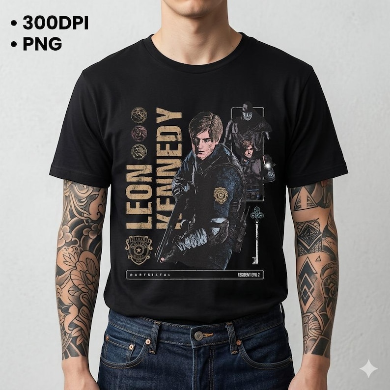 Leon Kennedy Sticker PNG | Resident Evil Fan Art Shirt Design (Digital Download) image 1